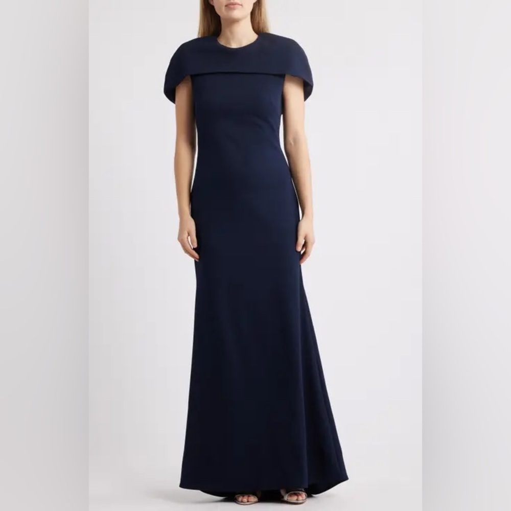 Betsy & Adam Cape Short Sleeve Scuba Maxi Dress B964